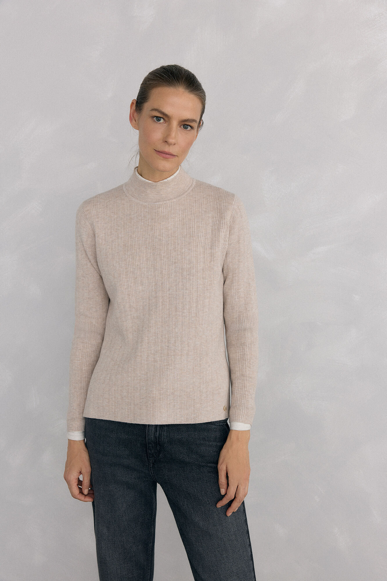 Pedro del Hierro Jersey efecto plisado canal&eacute; Ecru