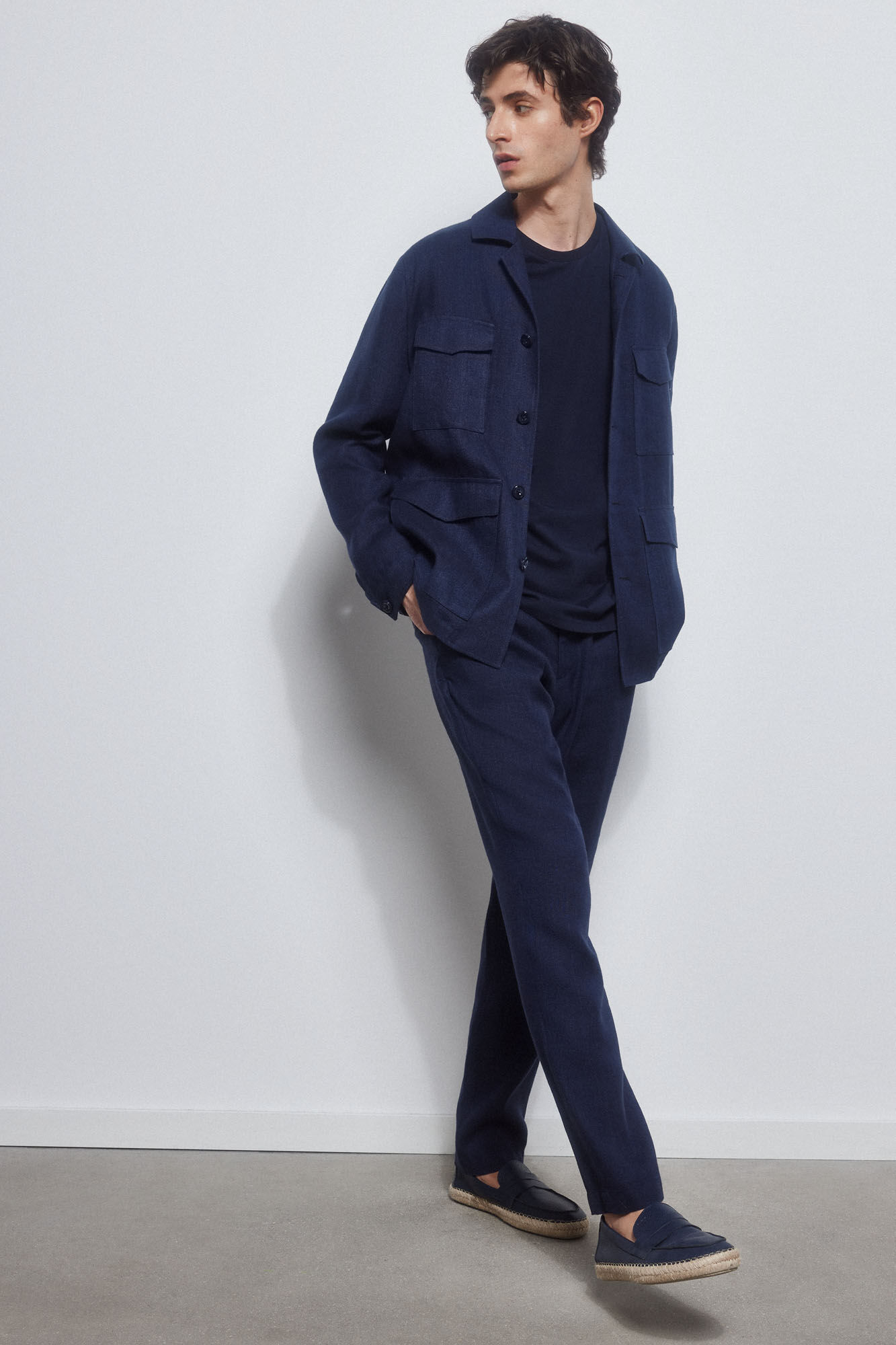 Pedro del Hierro Linen safari jacket Blue