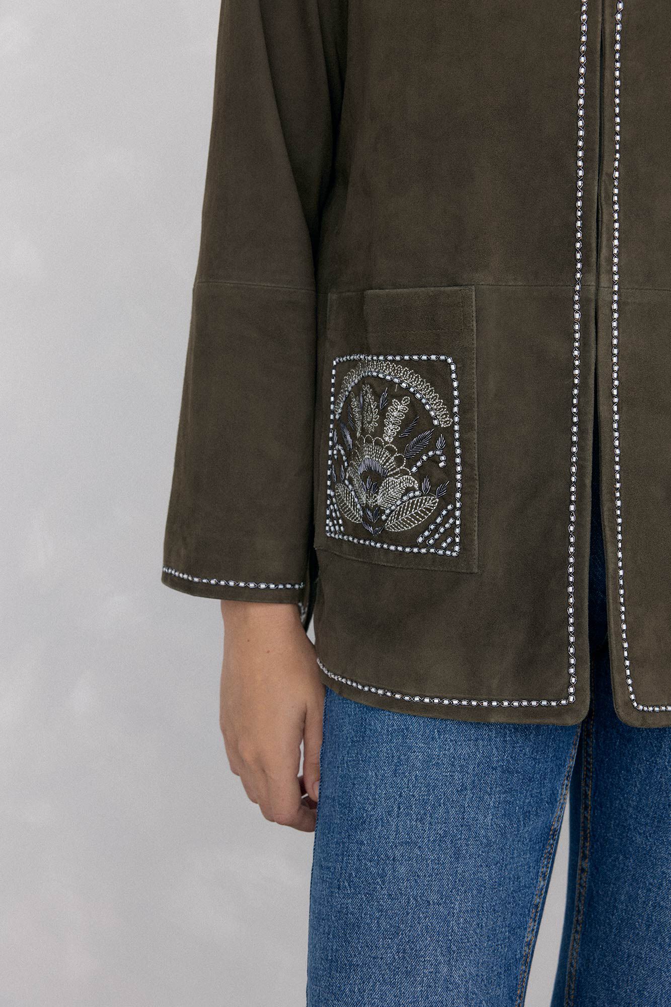 Pedro del Hierro Suede embroidered jacket Green