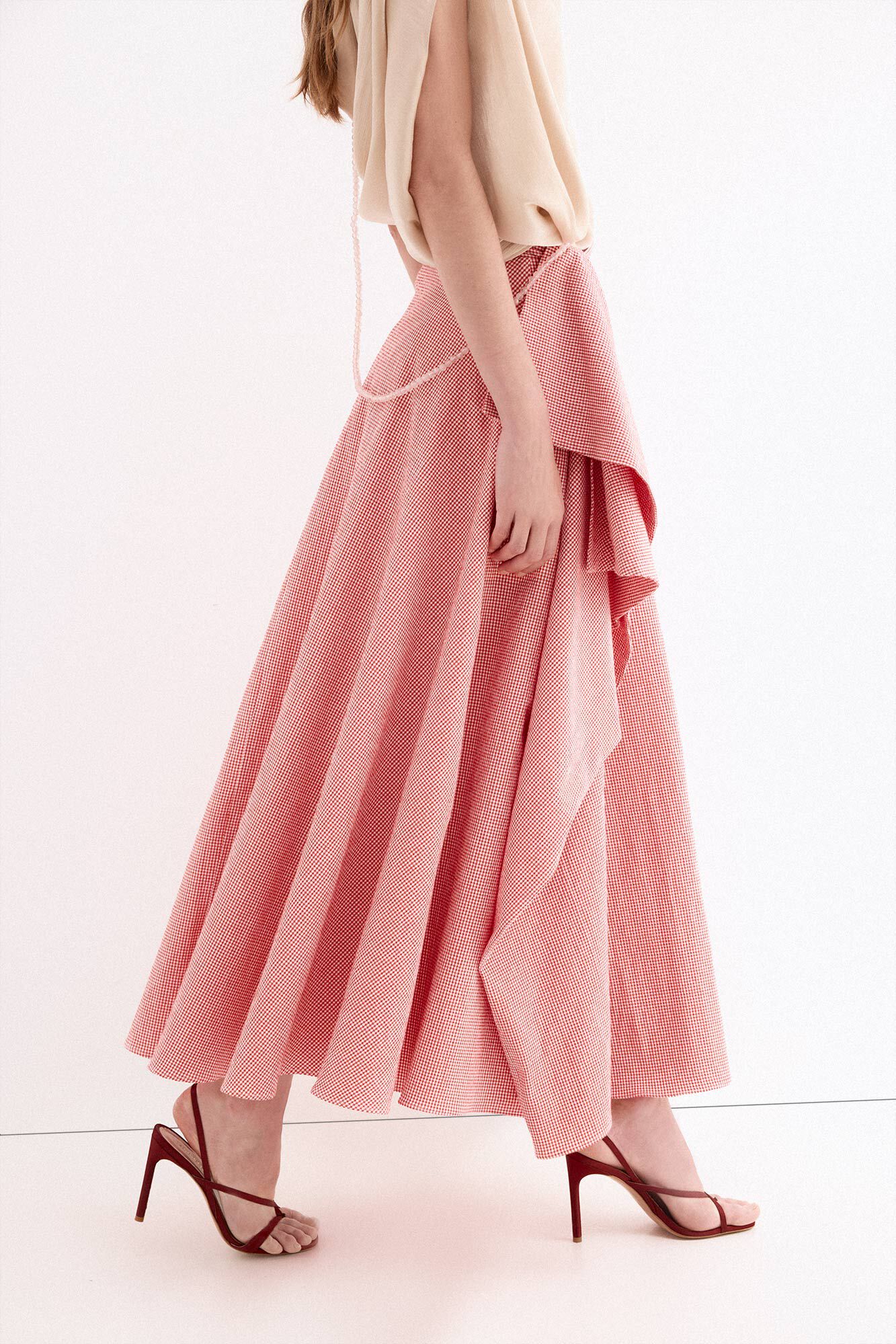 Pedro del Hierro Gingham puffed skirt Orange