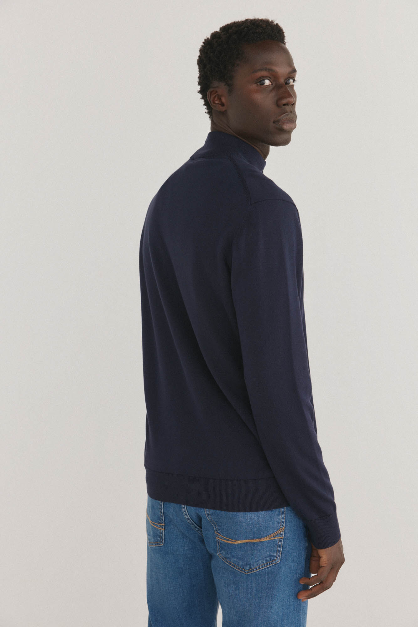 Pedro del Hierro Cardig&atilde; fino de algod&atilde;o premium com fecho-&eacute;clair Azul