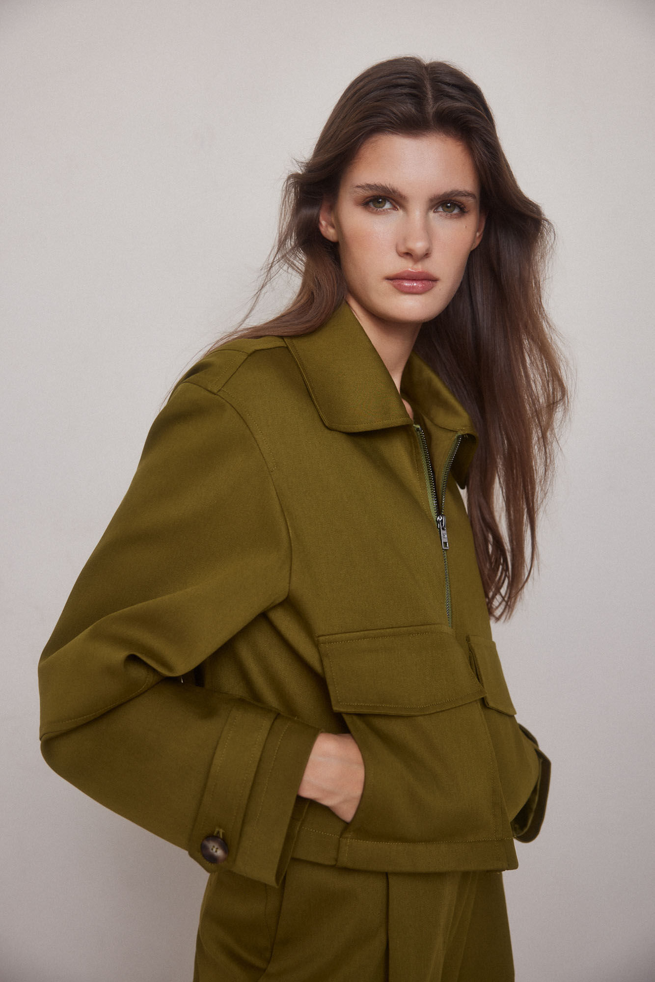 Pedro del Hierro Chaqueta corta con bolsillos plastron Verde