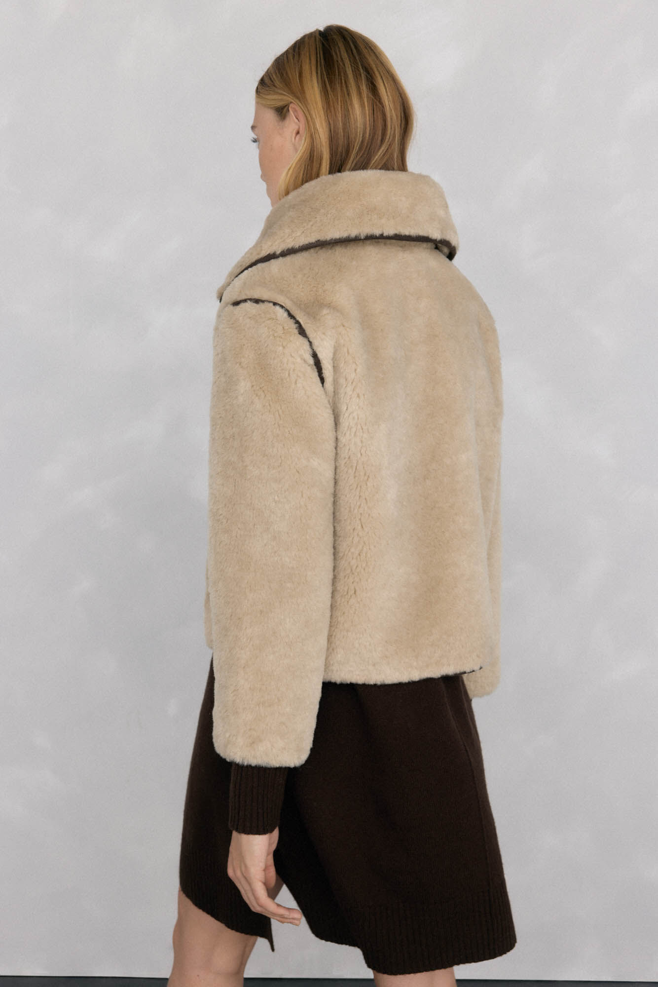 Pedro del Hierro Jaqueta de pele com fecho de press&atilde;o Ecru