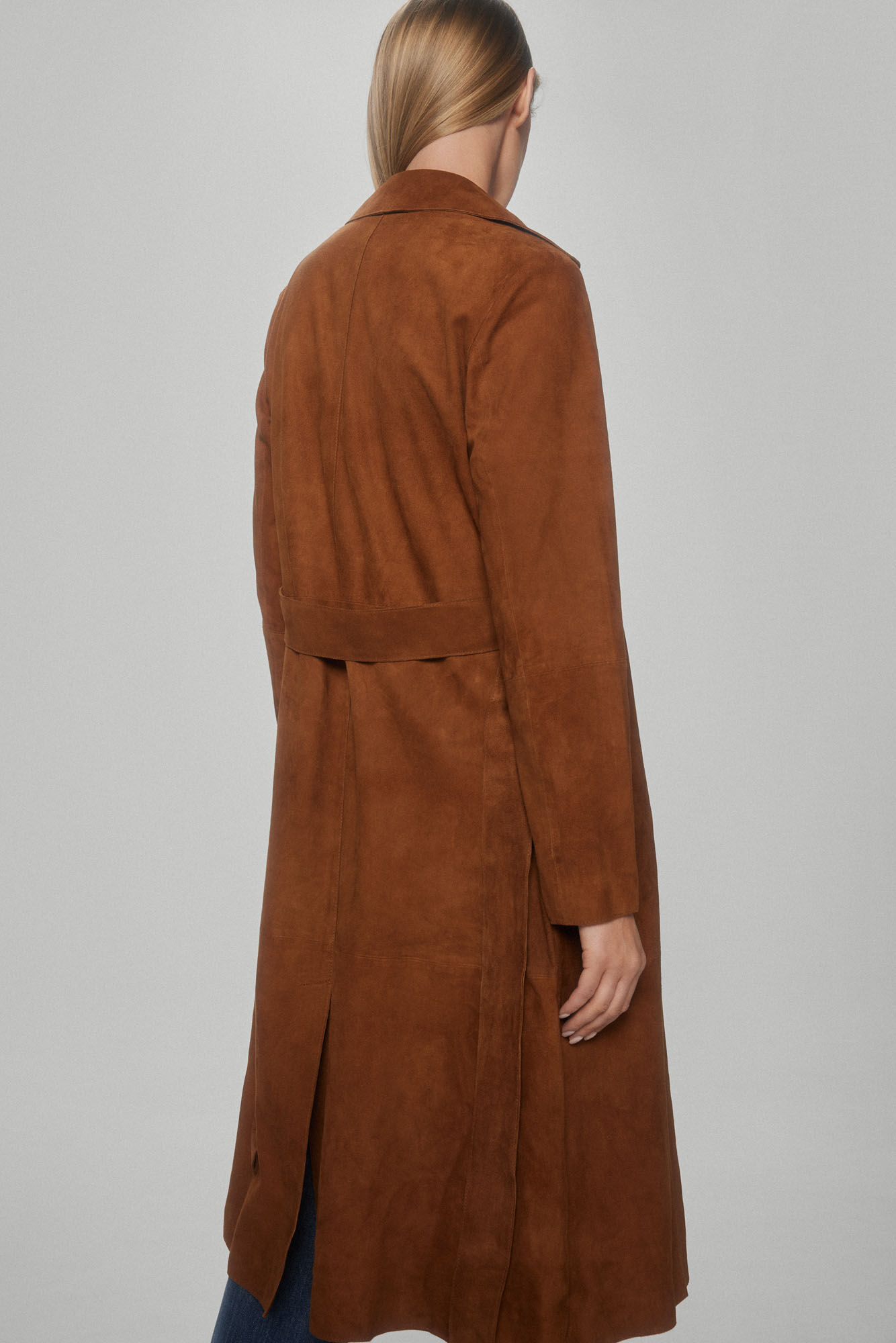 Pedro del Hierro Long suede buttoned trench coat Beige