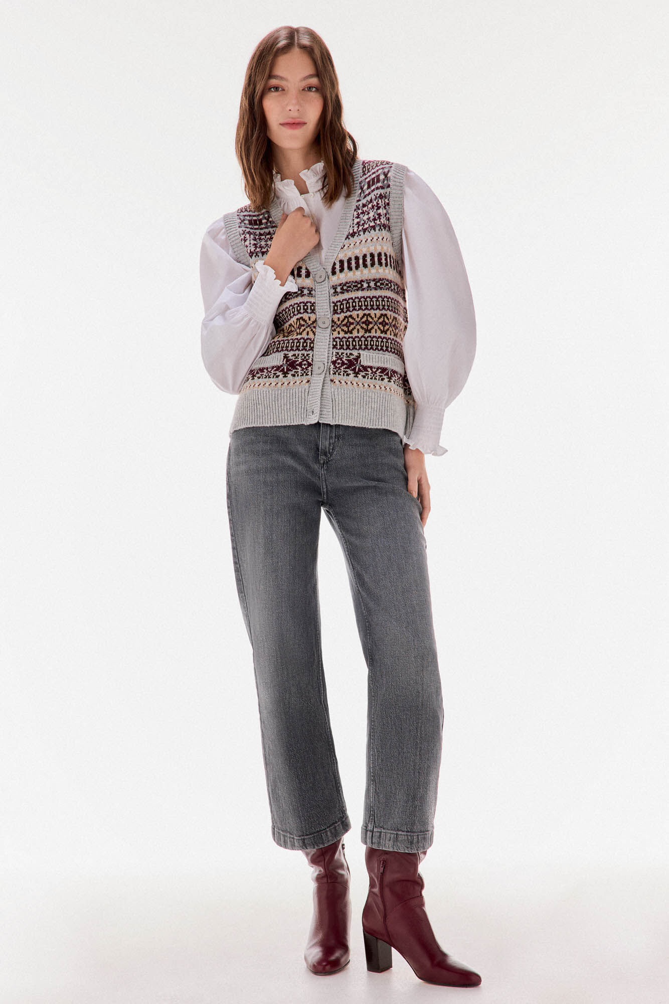 TFP by Tamara Falc&oacute; Geometric jacquard gilet Burgundy