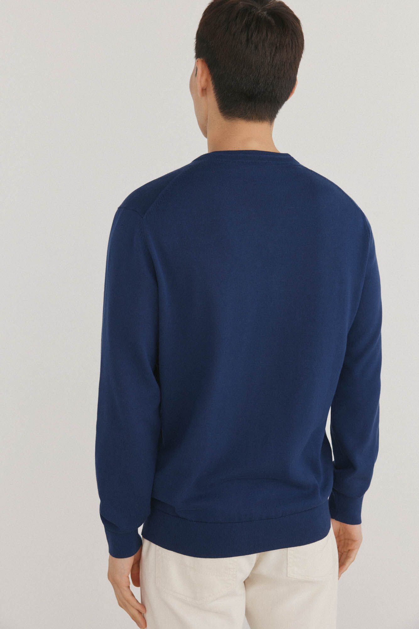 Pedro del Hierro Premium cotton fine jersey-knit V neck Blue
