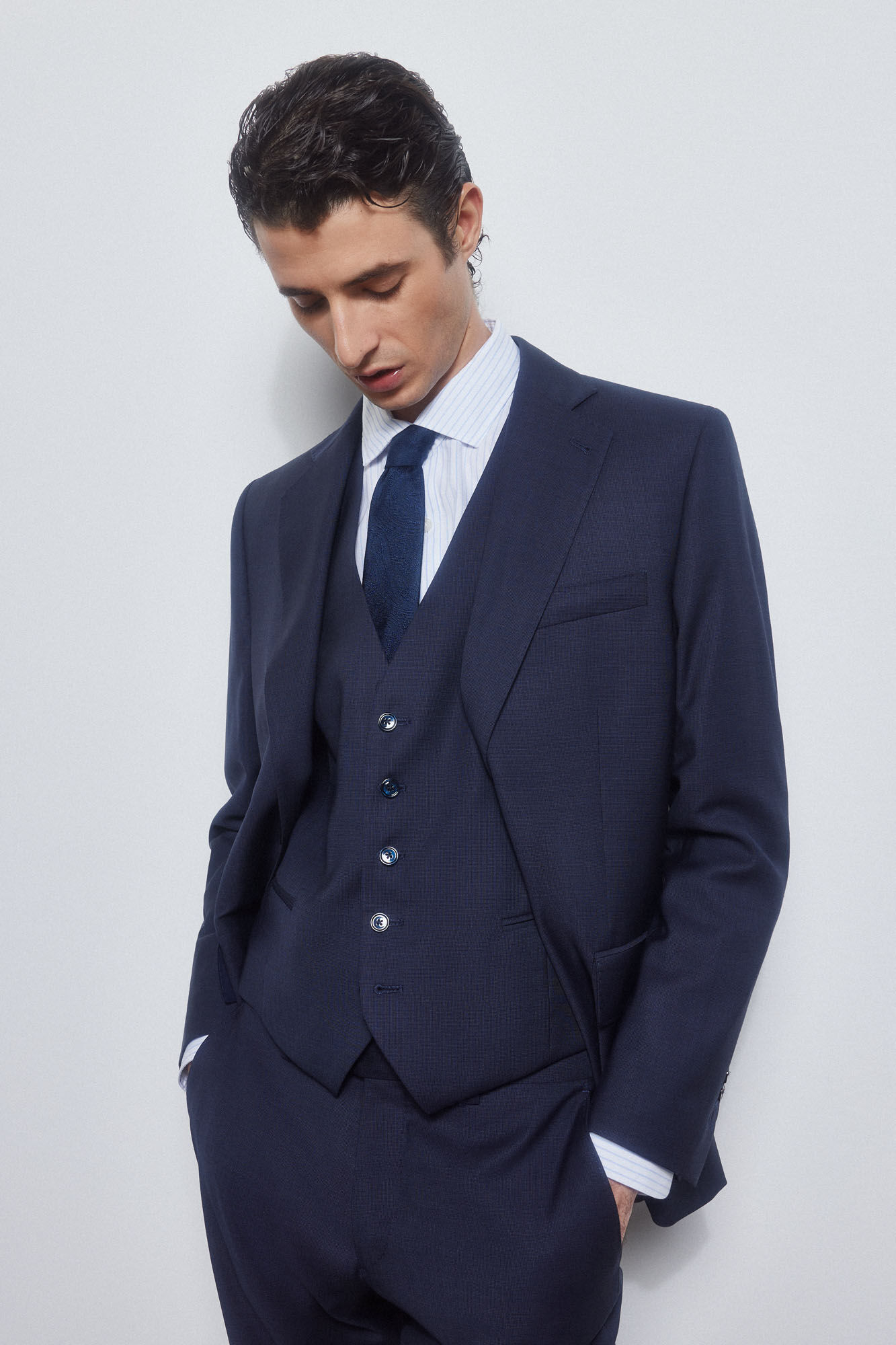 Pedro del Hierro Fine-checked waistcoat Blue