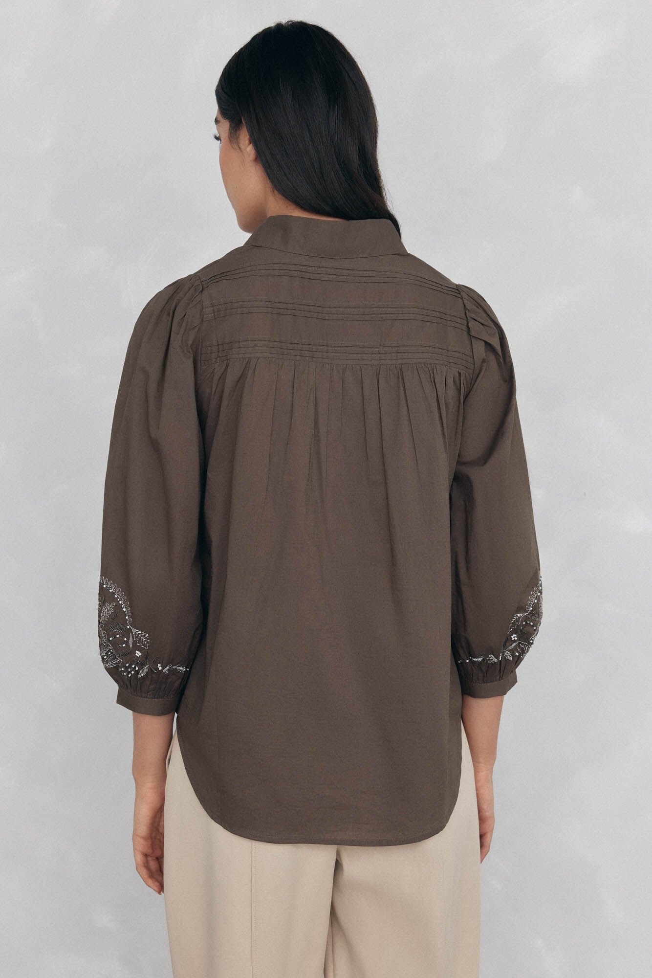 Pedro del Hierro Blusa amplia lisa bordados Verde