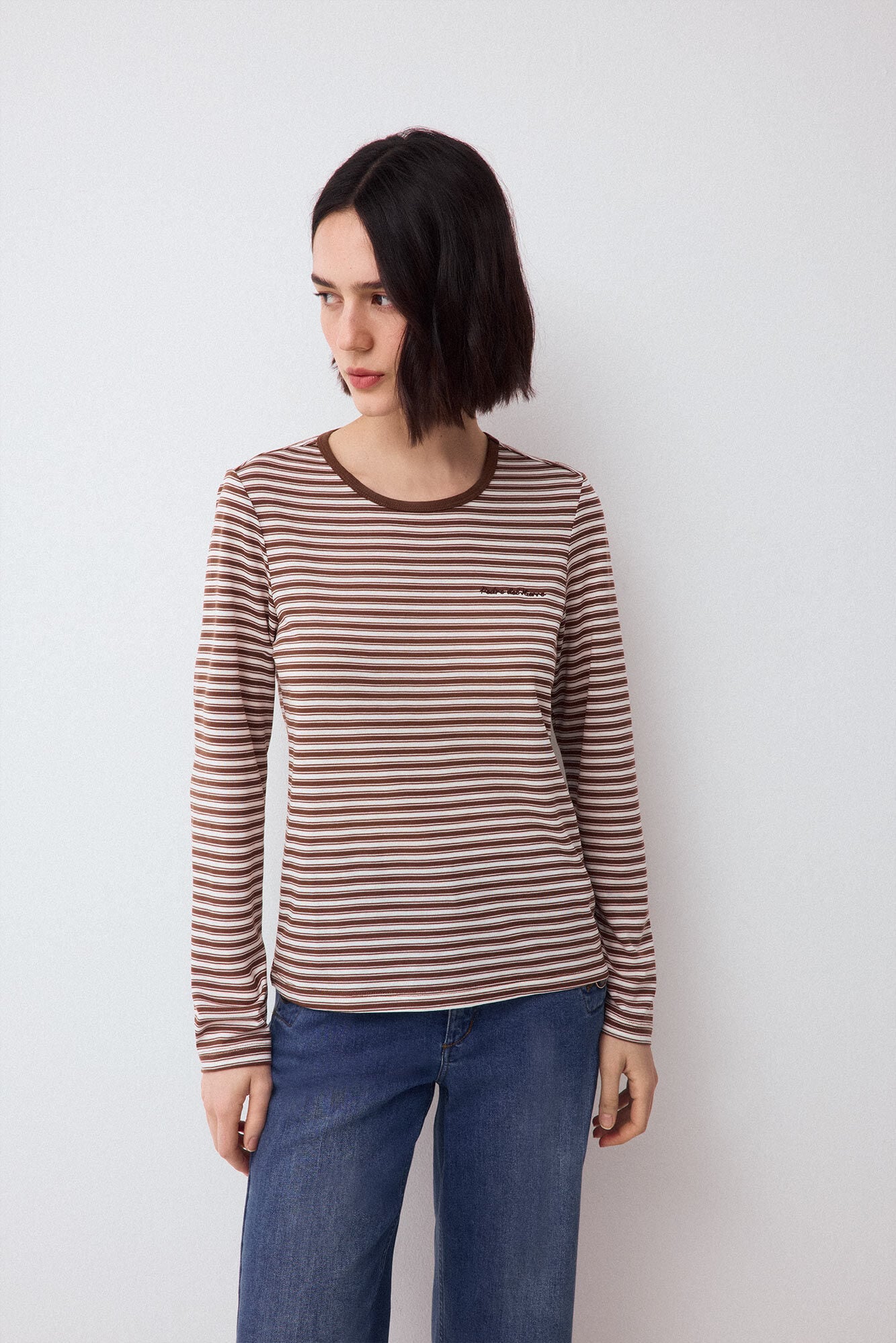 Pedro del Hierro T-shirt listrada de manga comprida Marrom