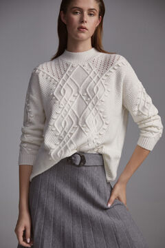 Pedro del Hierro Patterned jumper with bobbles and openwork Ecru