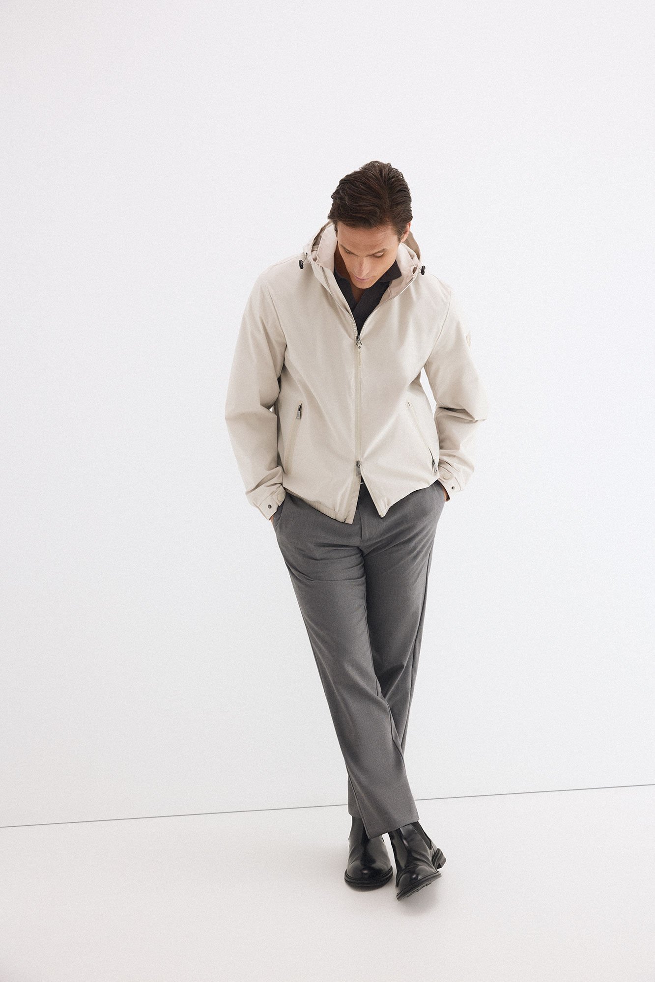 Pedro del Hierro Technical lightweight hooded jacket Beige