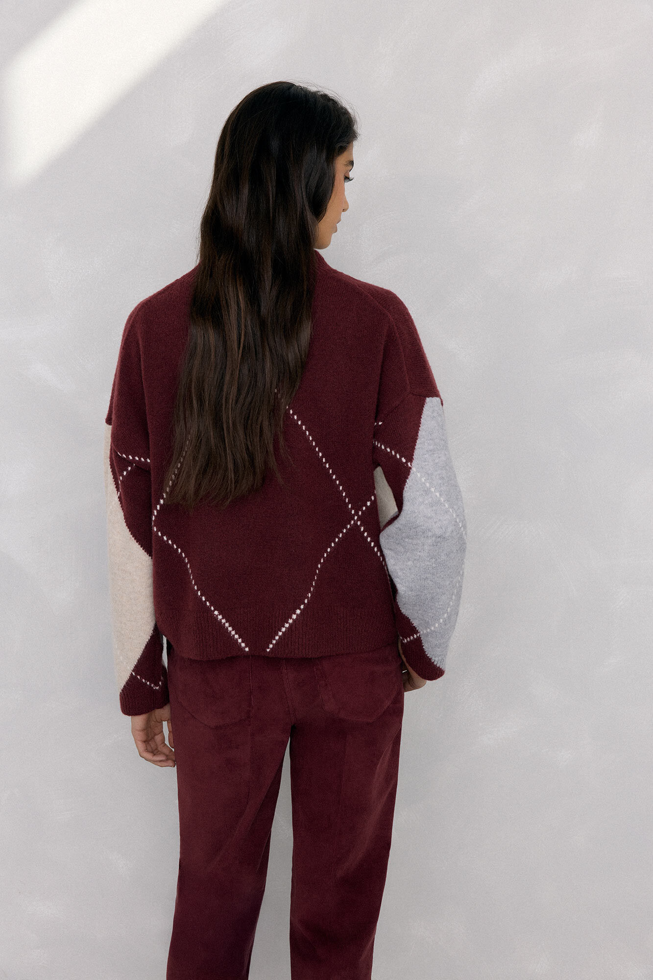 Pedro del Hierro Jersey jacquard de rombos Burdeos