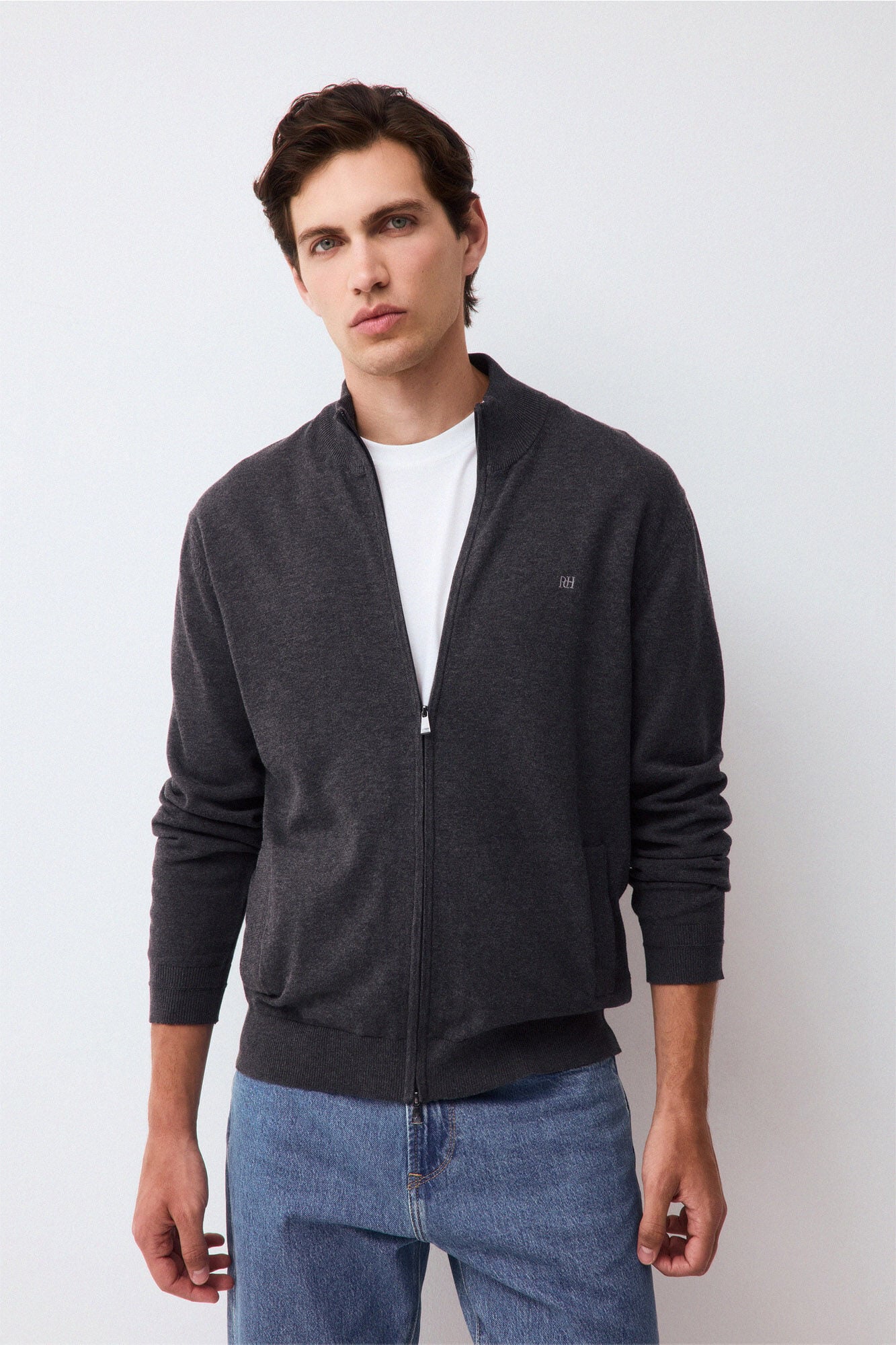 Pedro del Hierro Fine premium cotton zip fastening cardigan