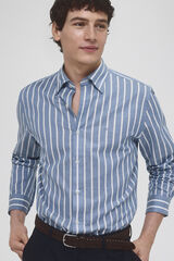 Pedro del Hierro Camisa rayas algodón ramio Azul