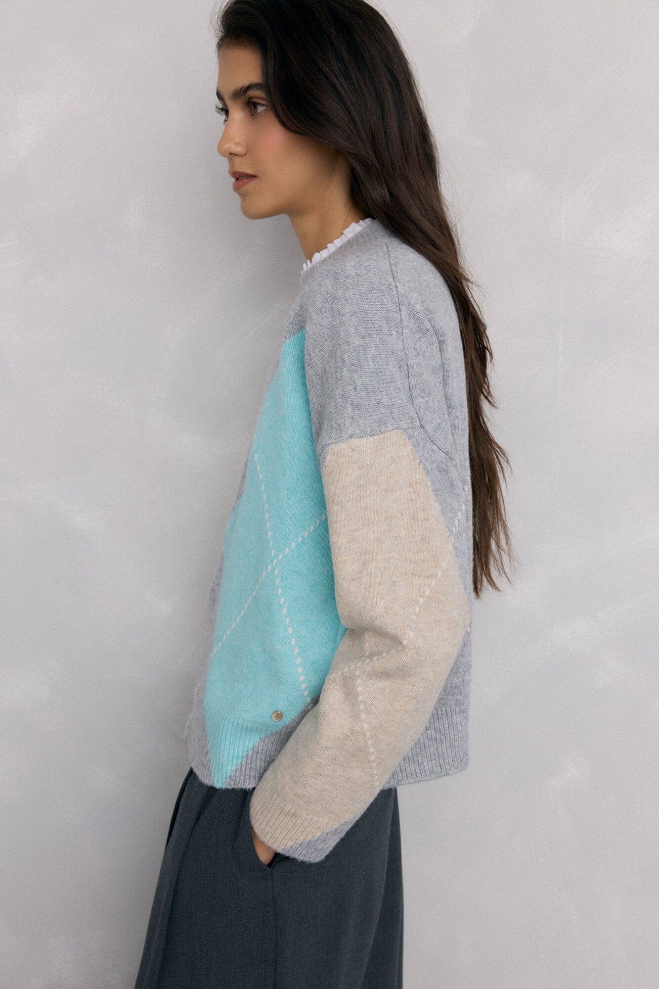 Pedro del Hierro Diamond jacquard sweater Grey