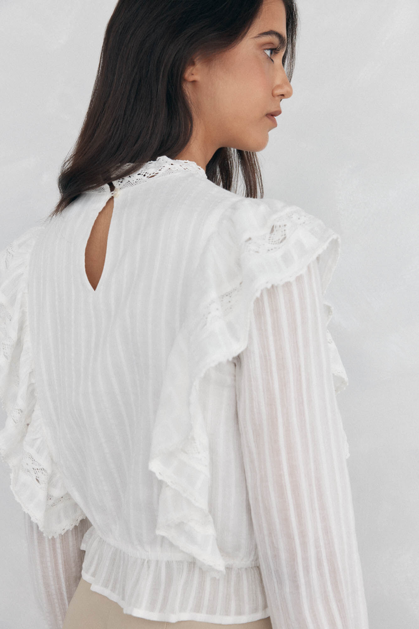 Pedro del Hierro Blusa rom&acirc;ntica com folho Branco