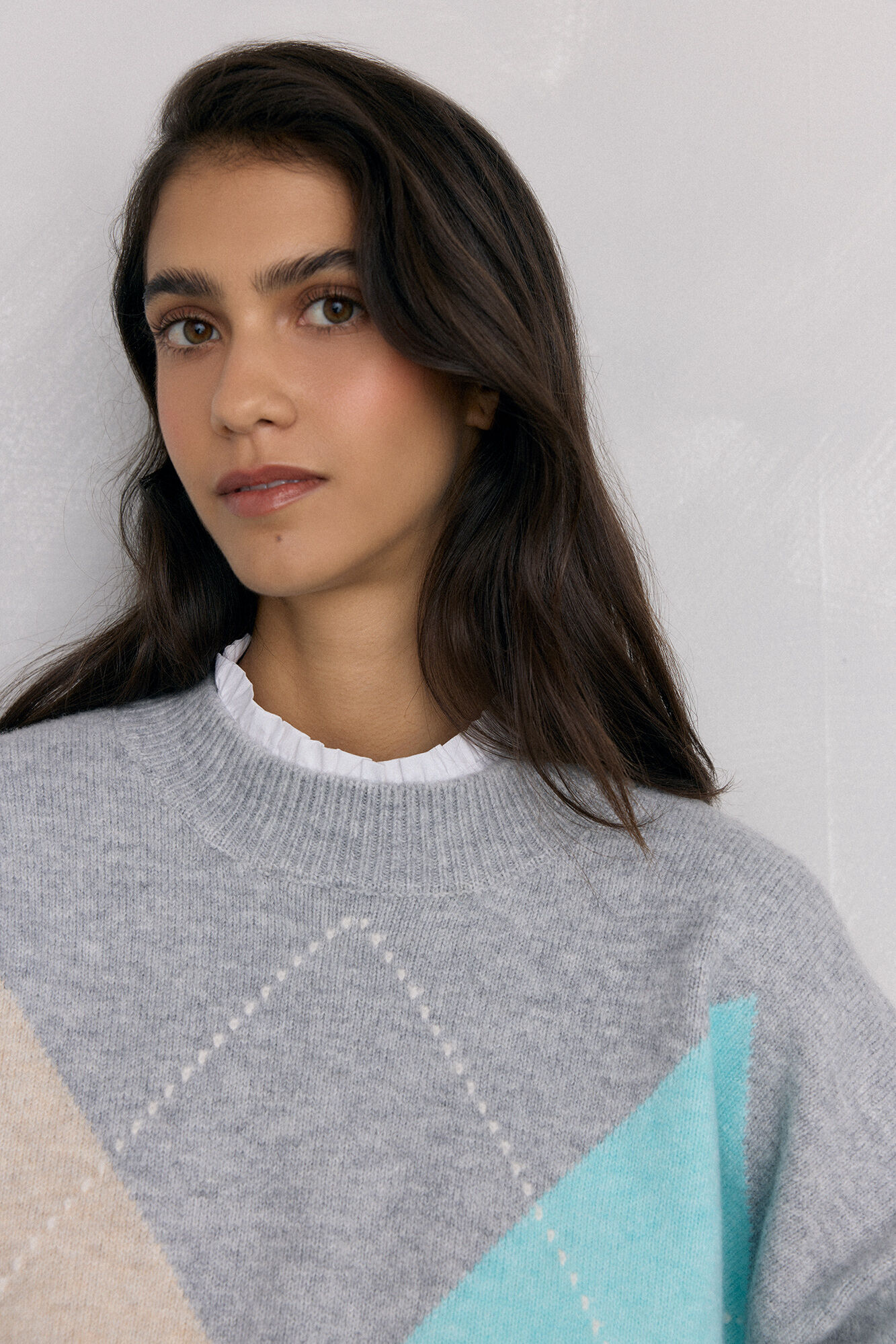 Pedro del Hierro Diamond jacquard sweater Grey