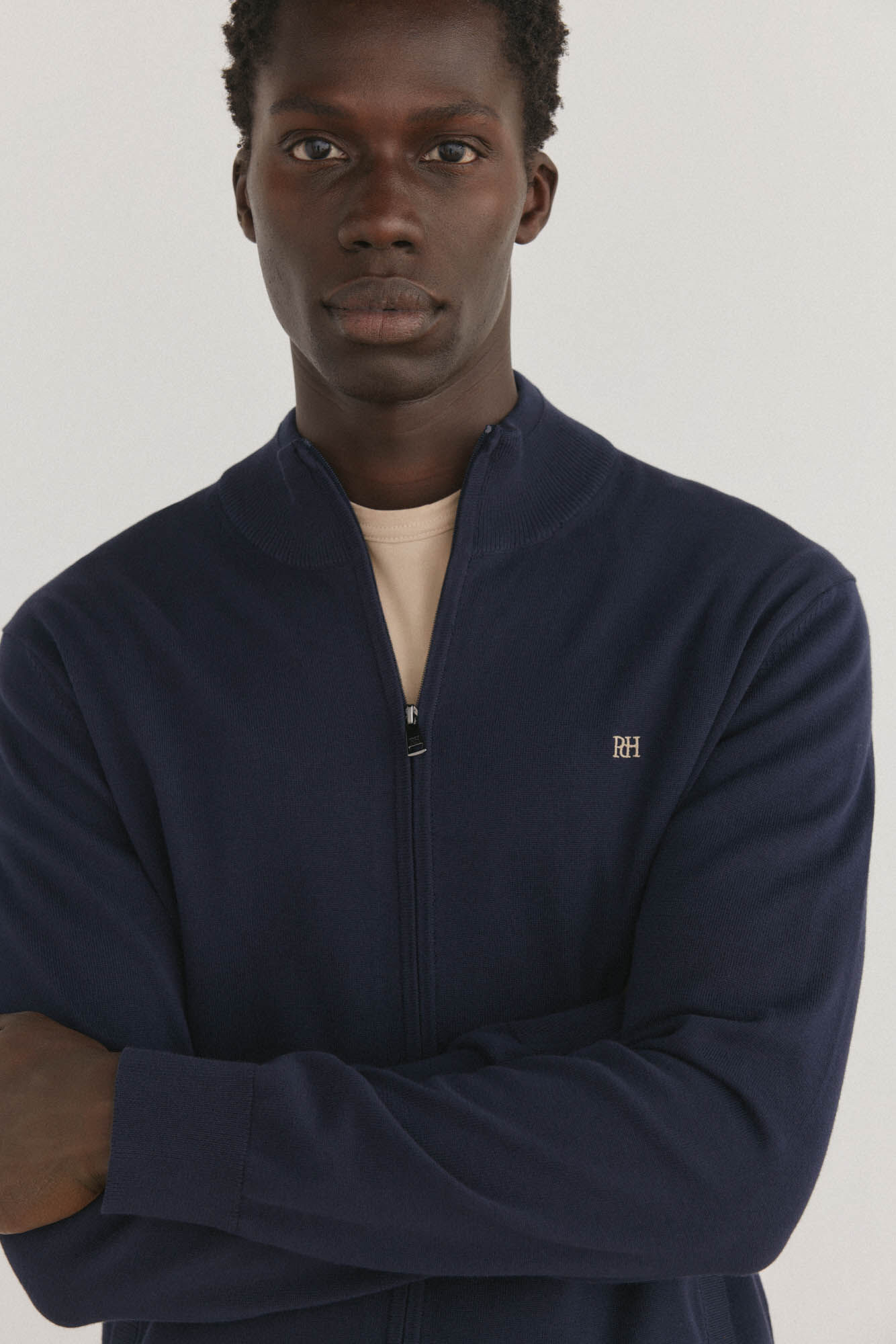 Pedro del Hierro Cardig&atilde; fino de algod&atilde;o premium com fecho-&eacute;clair Azul