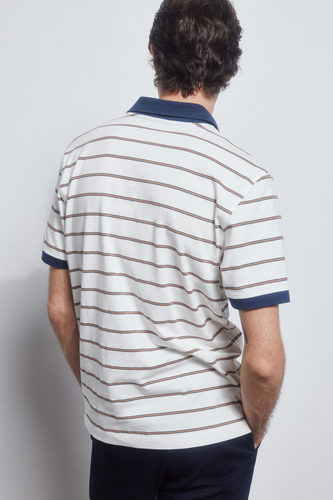 Pedro del Hierro Striped polo shirt with contrast collar White