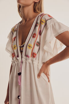 Pedro del Hierro Embroidered and flounced open kaftan White