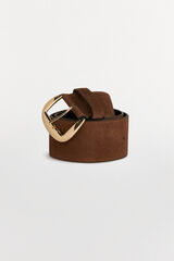 Pedro del Hierro Wide leather belt with oval buckle Brown