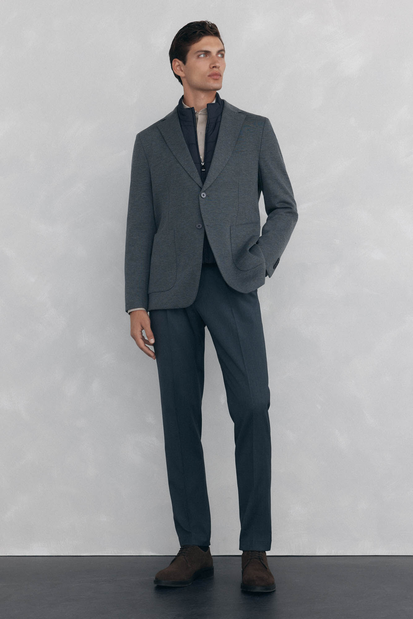Pedro del Hierro Blazer b&aacute;sico de malha com vistas remov&iacute;veis Cizento