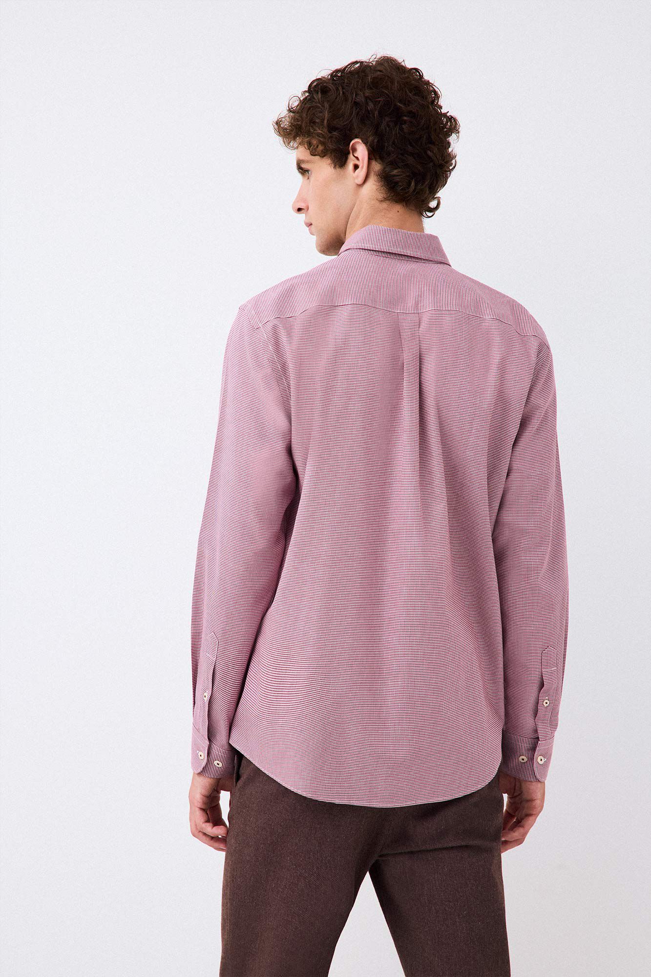 Pedro del Hierro Houndstooth micro shirt Burgundy