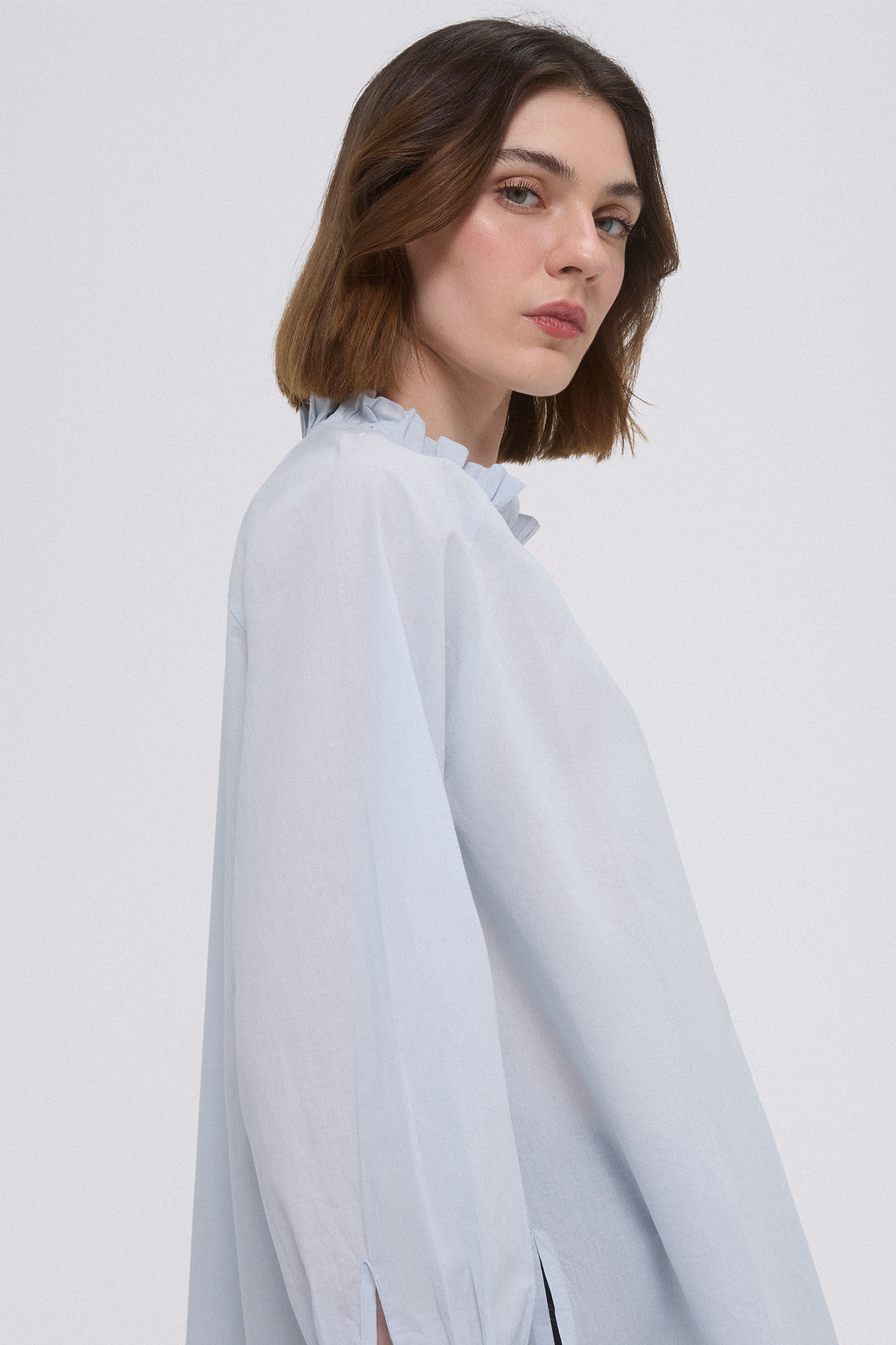 Pedro del Hierro ruffle neck voile blouse Blue