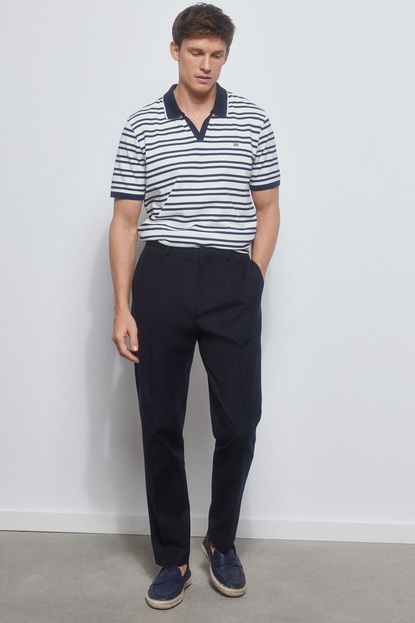 Pedro del Hierro Polo &agrave;s riscas gola aberta Ecru