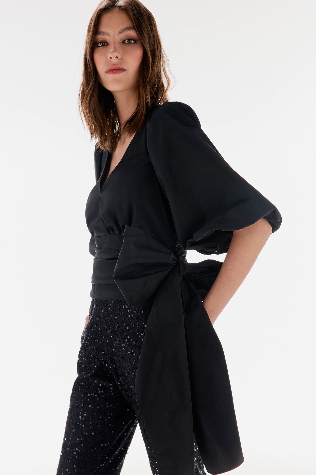 TFP by Tamara Falc&oacute; Taffeta blouse with bow or tie Black