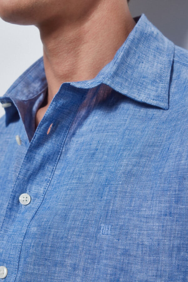 Pedro del Hierro Plain linen polo shirt Blue