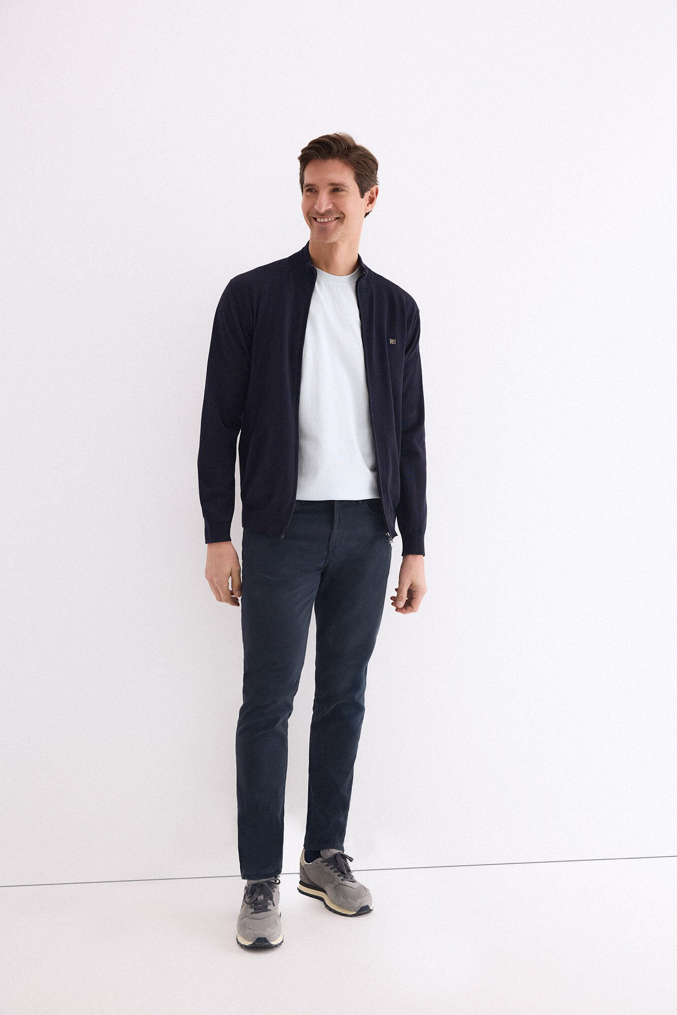 Pedro del Hierro Premium cotton jersey-knit zip fastening cardigan Blue
