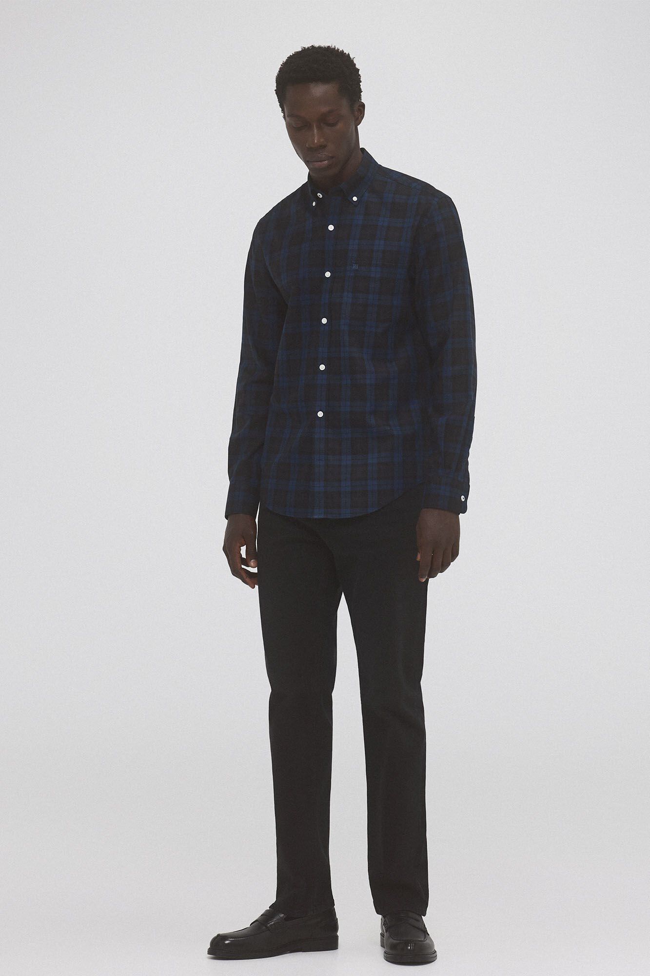 Pedro del Hierro Non-iron twill check shirt Blue