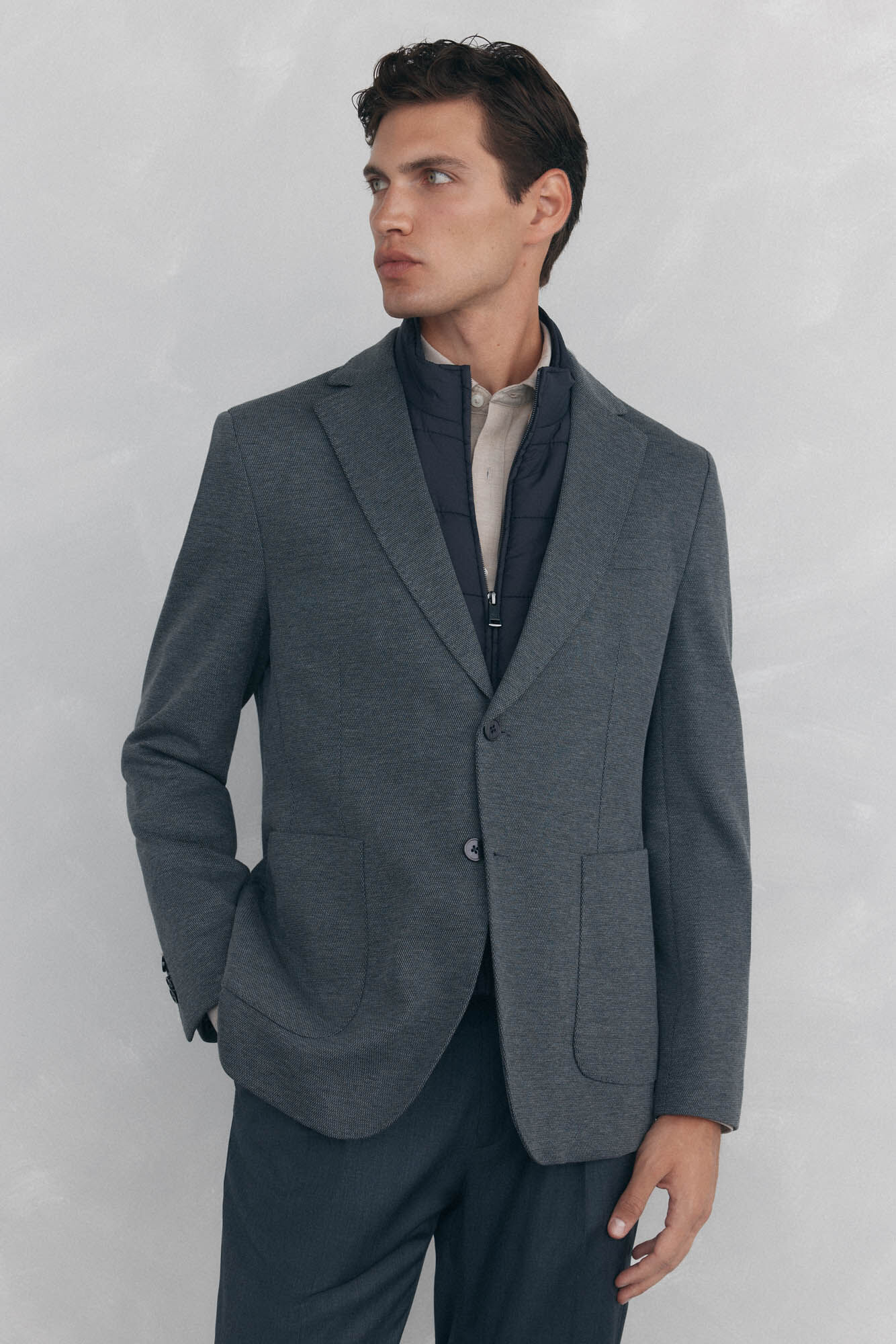 Pedro del Hierro Blazer b&aacute;sico de malha com vistas remov&iacute;veis Cizento