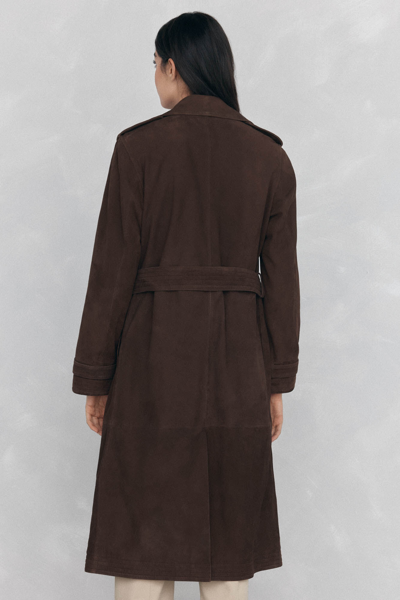 Pedro del Hierro suede trench coat Brown