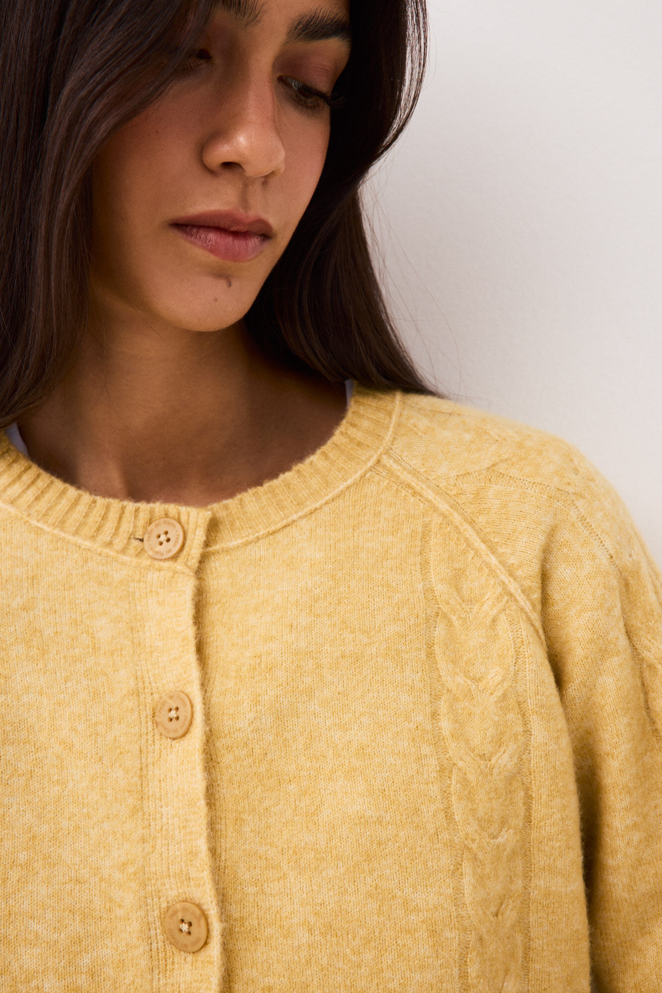 Pedro del Hierro Crew neck cross-knit jacket Yellow