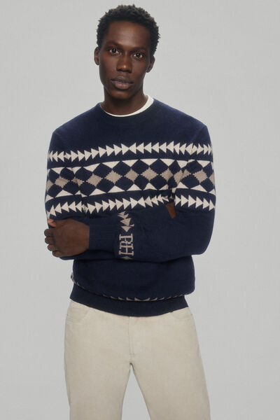 Pedro del Hierro Crew neck Christmas jumper with wool and cashmere Blue