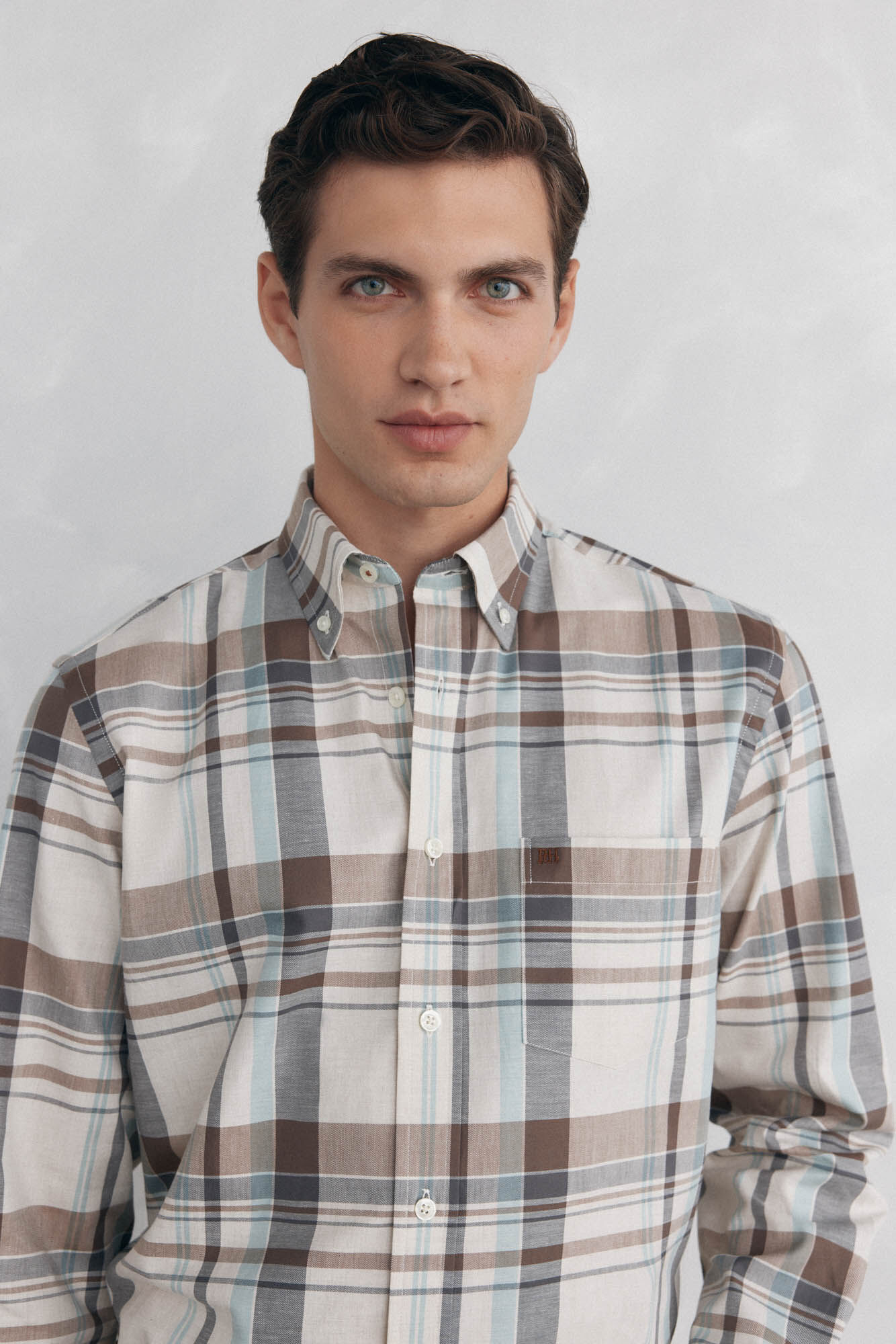 Pedro del Hierro Camisa twill cuadros Beige