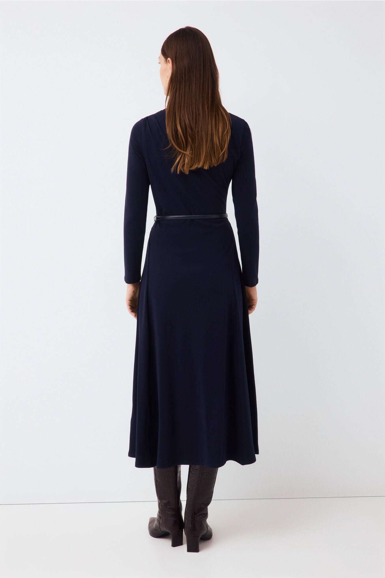 Pedro del Hierro Vestido midi de manga comprida com detalhe de cinto Azul