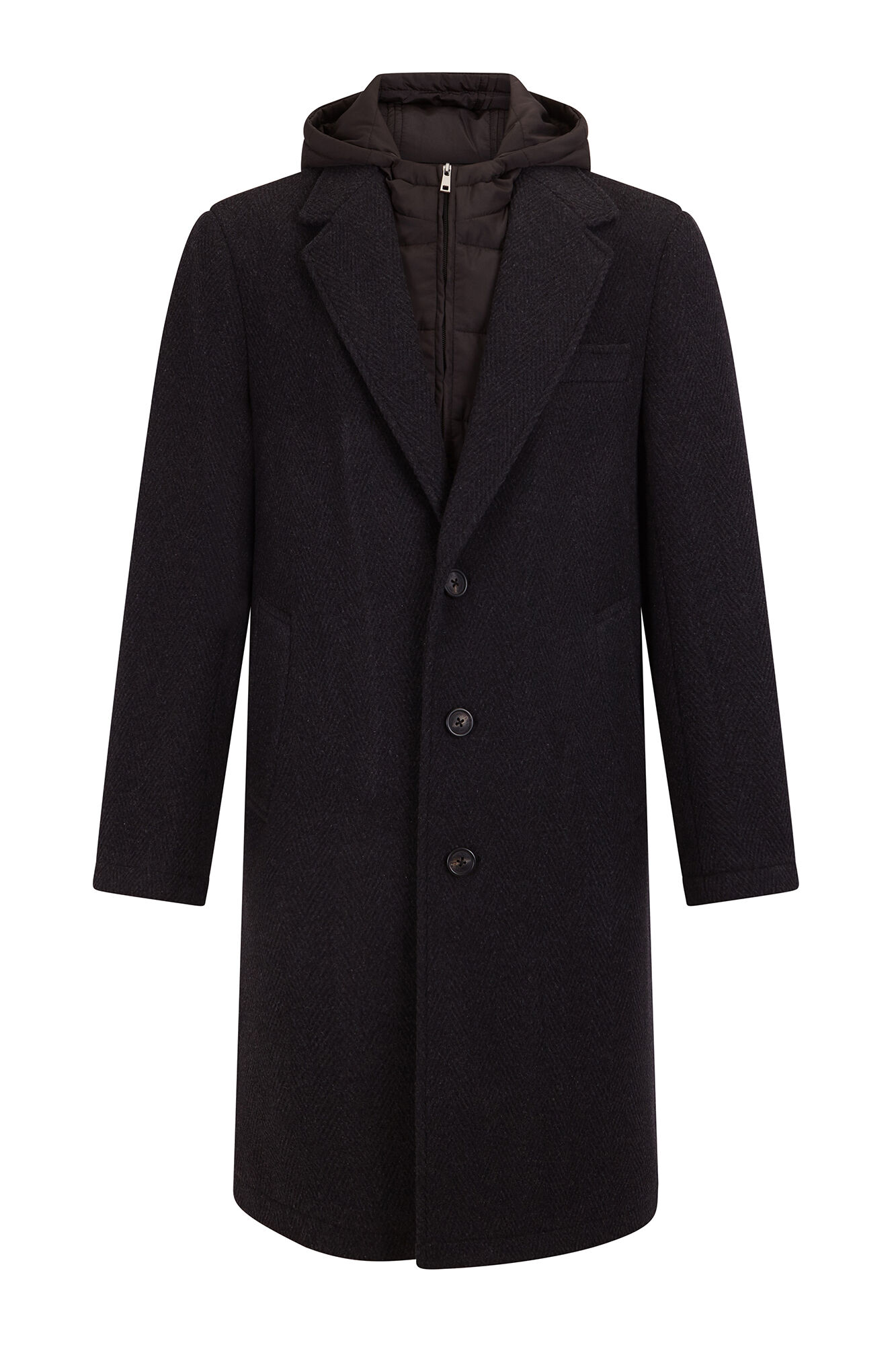 Pedro del Hierro Grey herringbone coat with removable lining  Grey