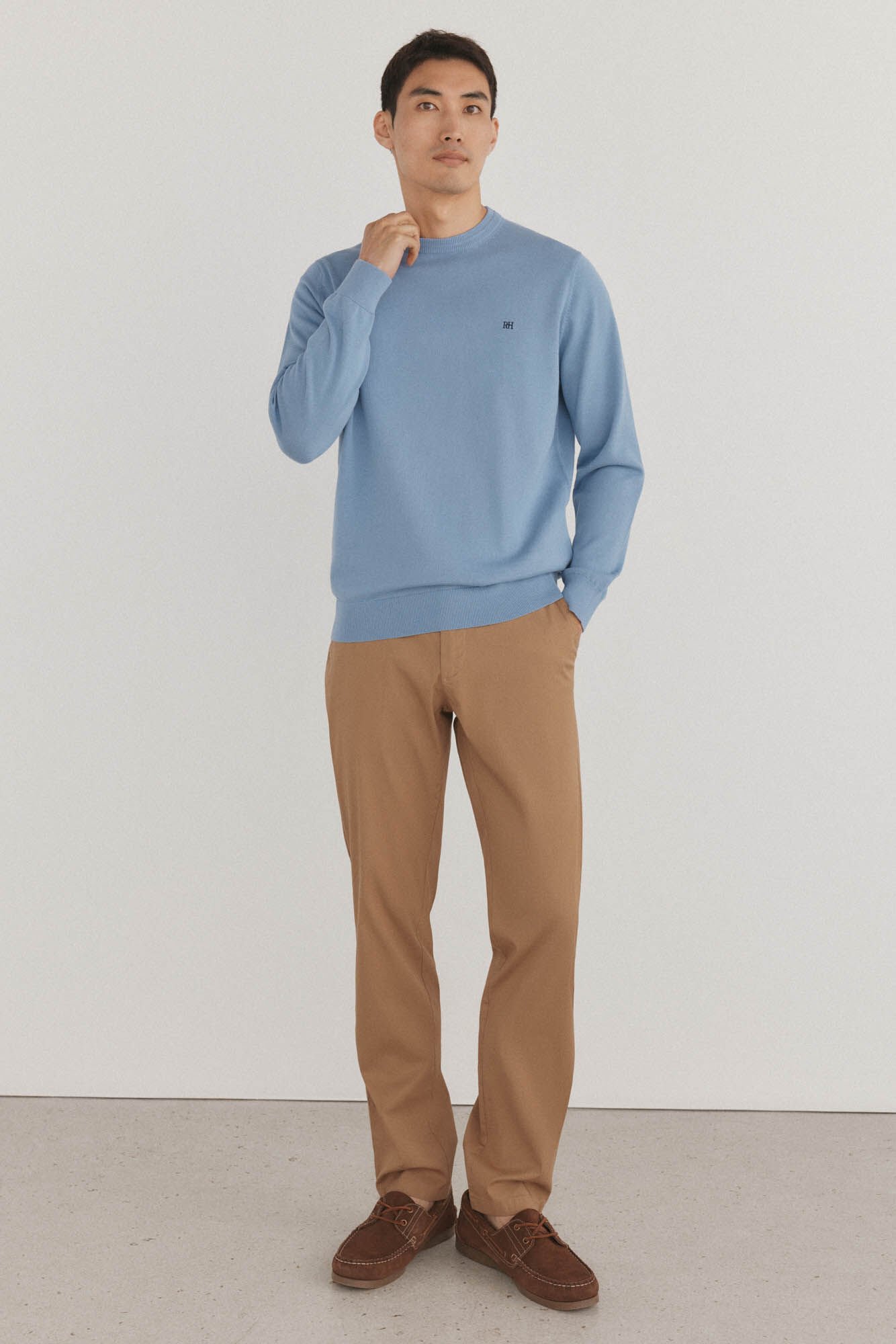 Pedro del Hierro Fine premium cotton round neck sweater Blue