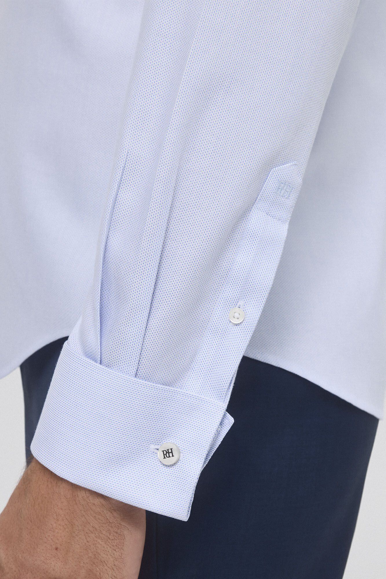 Pedro del Hierro Cufflink dress shirt non iron and stain resistant plain tailored fit Blue