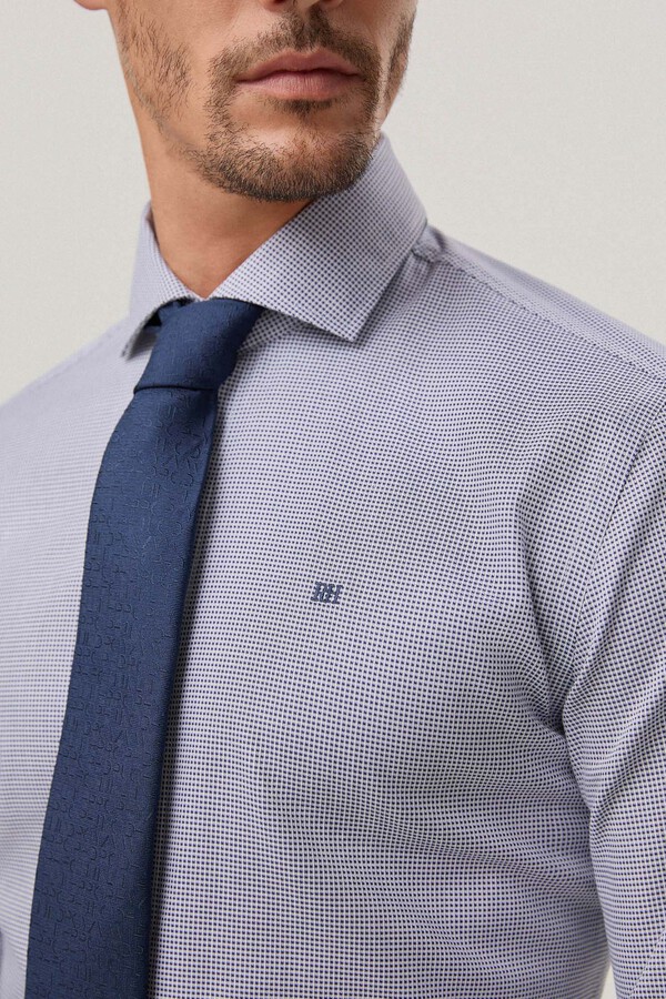 Pedro del Hierro Slim fit easy-iron checked dress shirt Blue