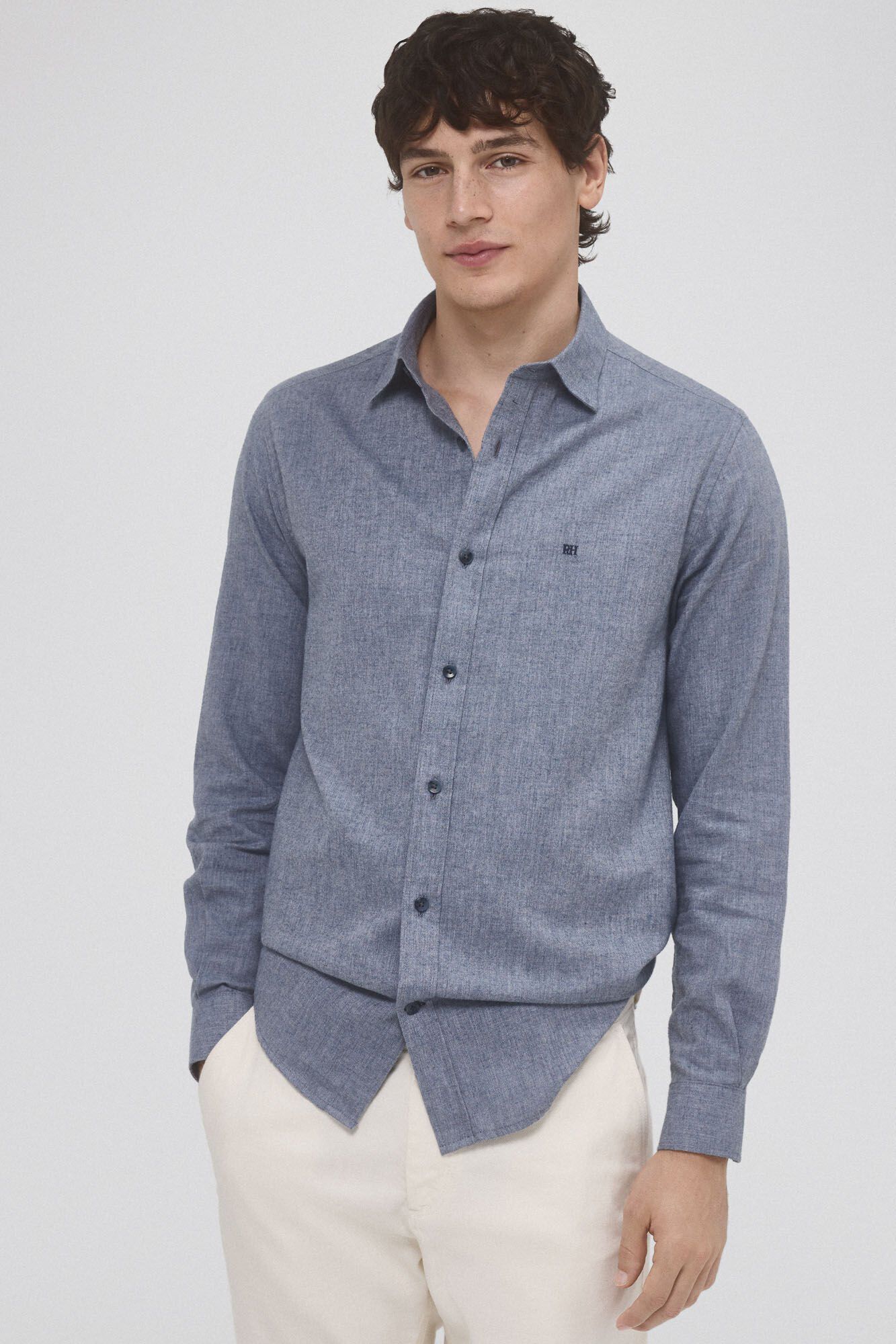 Pedro del Hierro Smooth cashmere touch twill shirt Blue