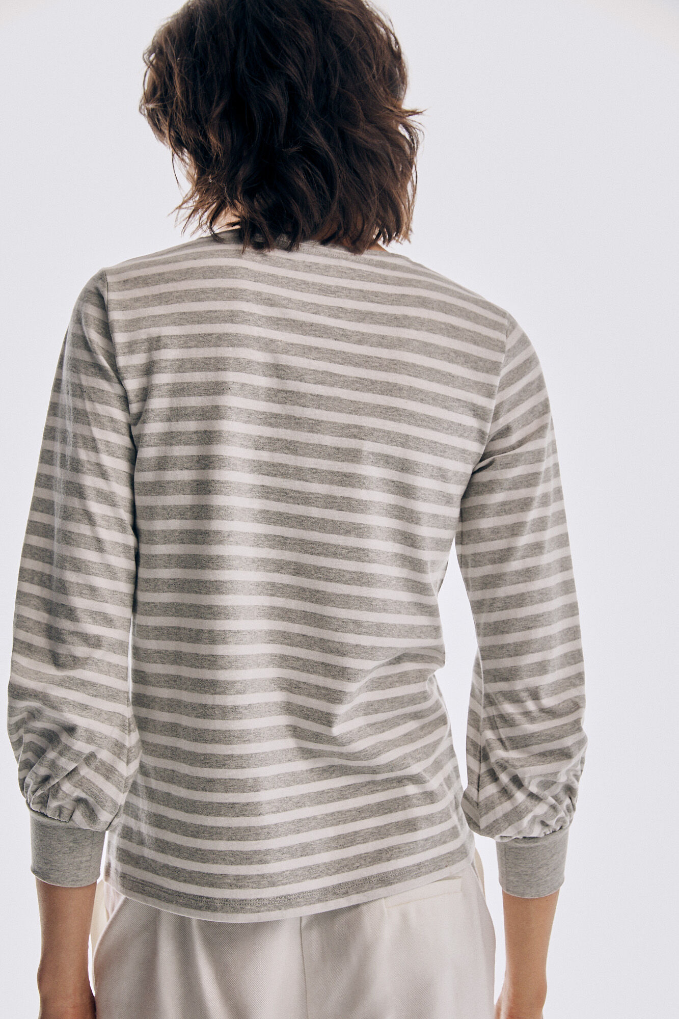 Pedro del Hierro Camiseta de rayas cuello pico manga larga logo Rosa