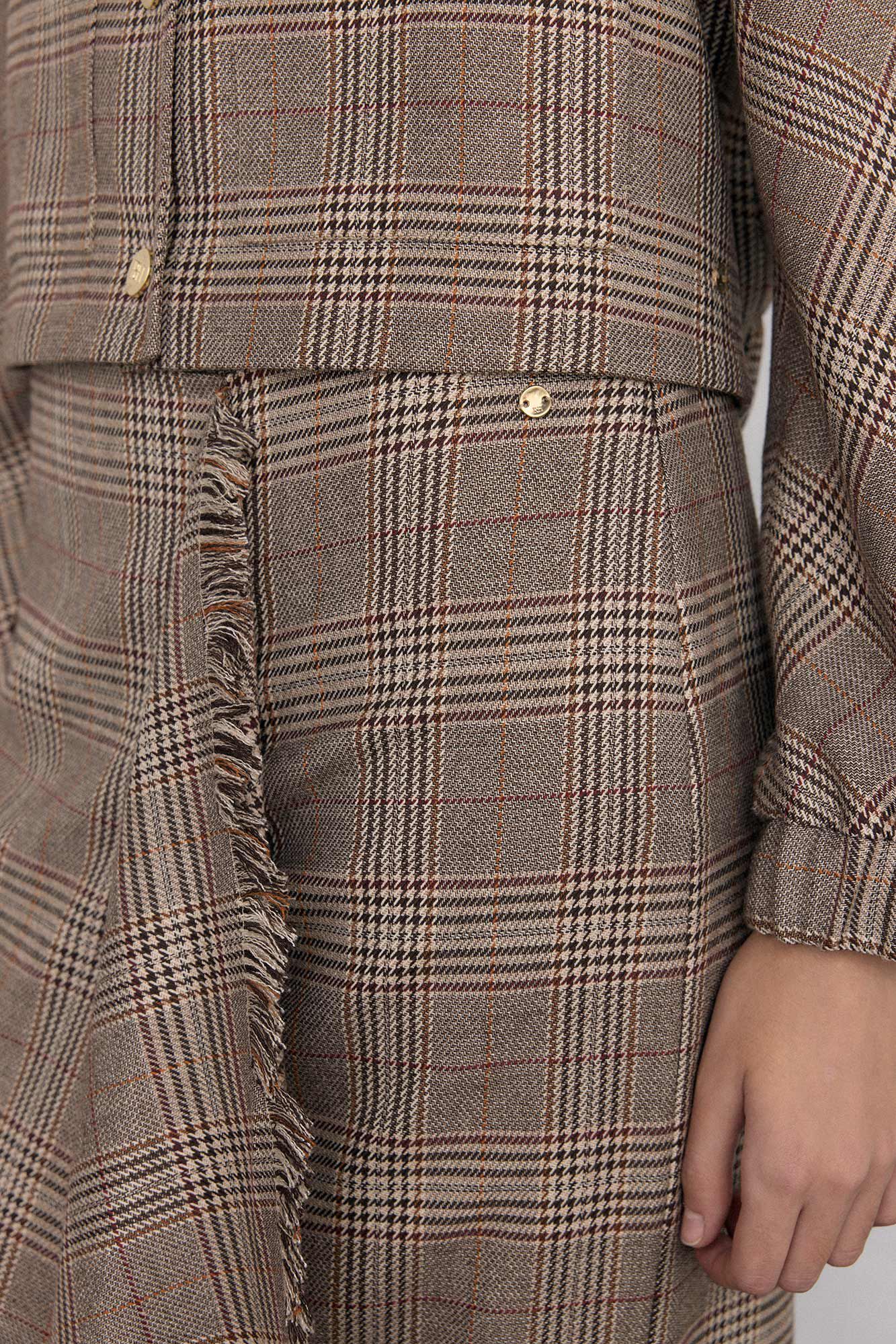 Pedro del Hierro Saia midi xadrez com folho desfiado Marrom