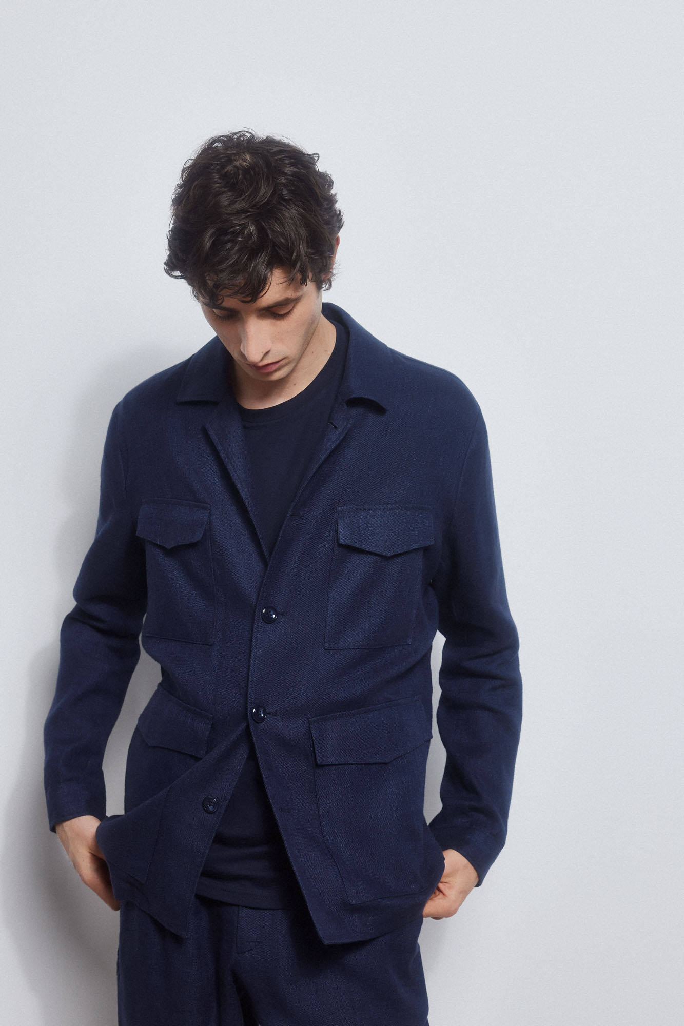 Pedro del Hierro Linen safari jacket Blue