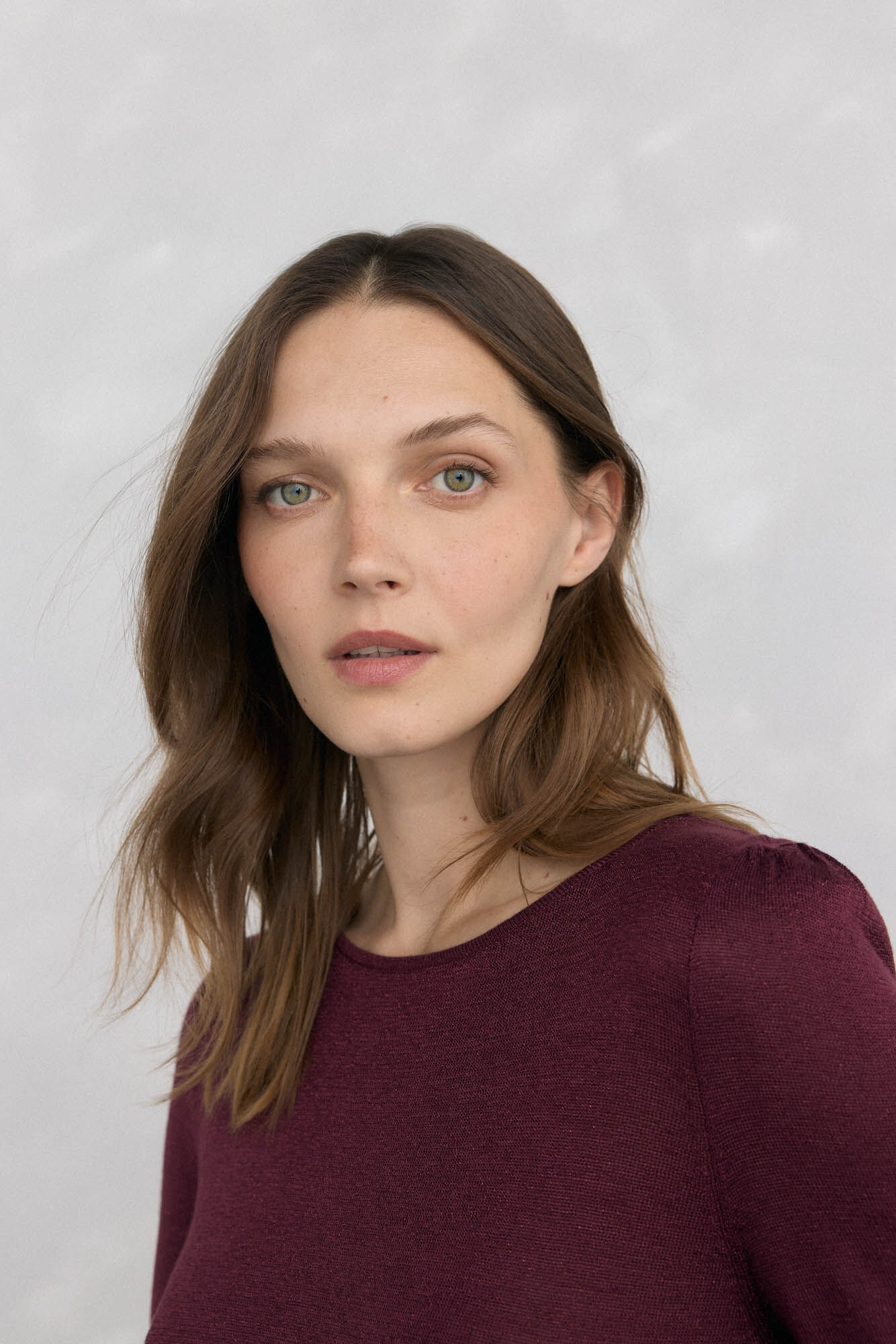 Pedro del Hierro Jersey brilhante com babados Bordeaux