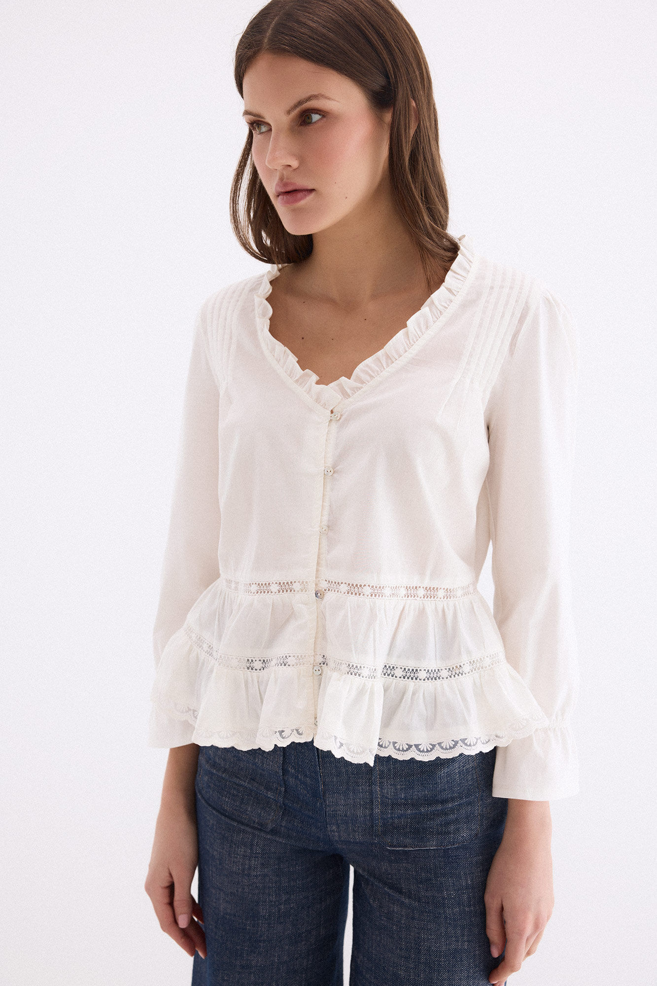 Pedro del Hierro Combined ruffled T-shirt White