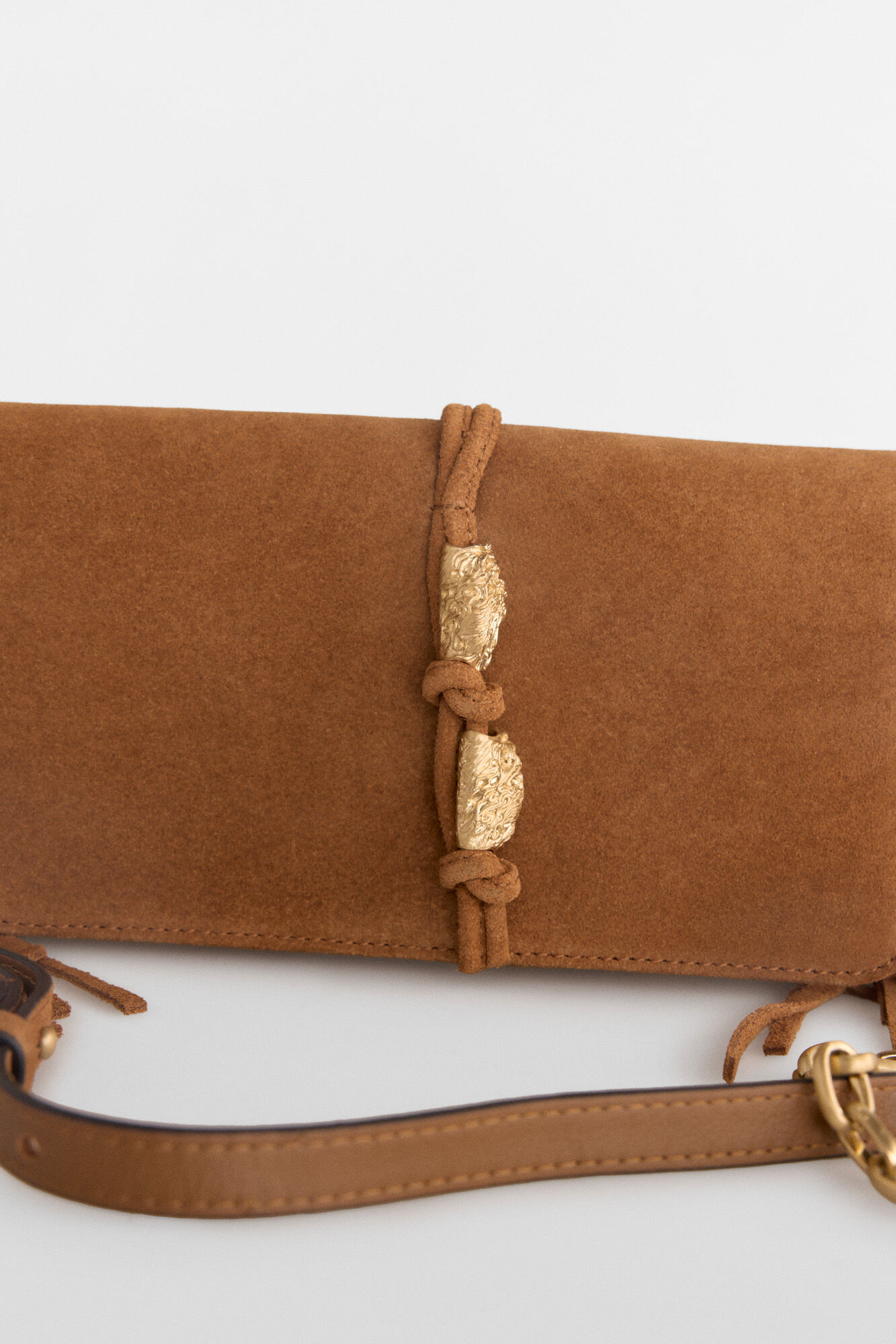 Pedro del Hierro Leather fringed crossbody Brown